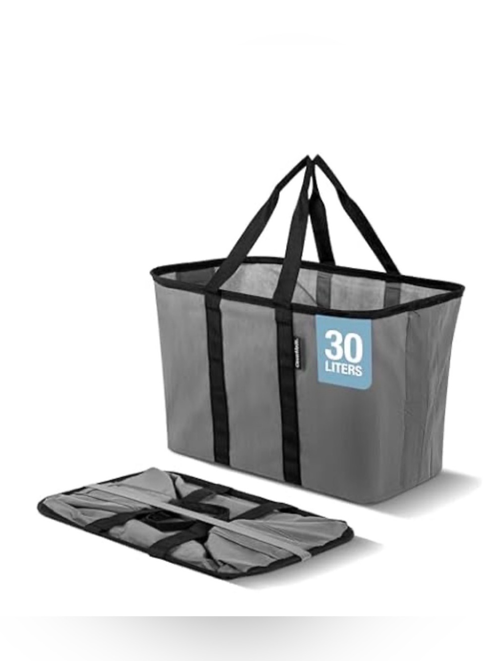 Gray 30-Liter Collapsible Storage Tote with Black Handles